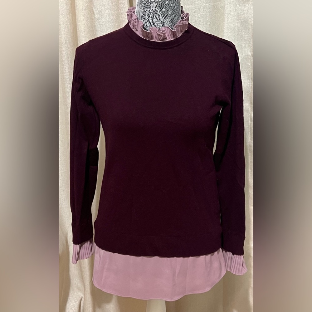 Vila Milano Women’s Small Layered Ruffle Sweater – Plum & Mauve Mock Neck
